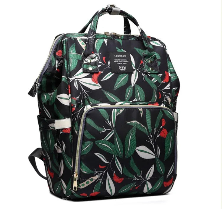 Oxford maternity nappy bag with 16-20L capacity, anti-theft design, bottle area, and multiple colour options