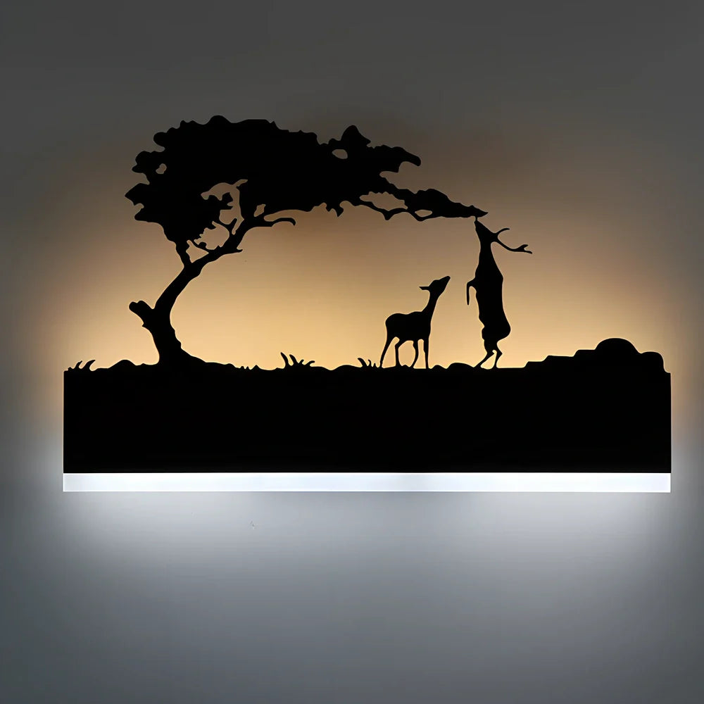 Black circular LED wall lamp with 38cm diameter and laser-cut acrylic design