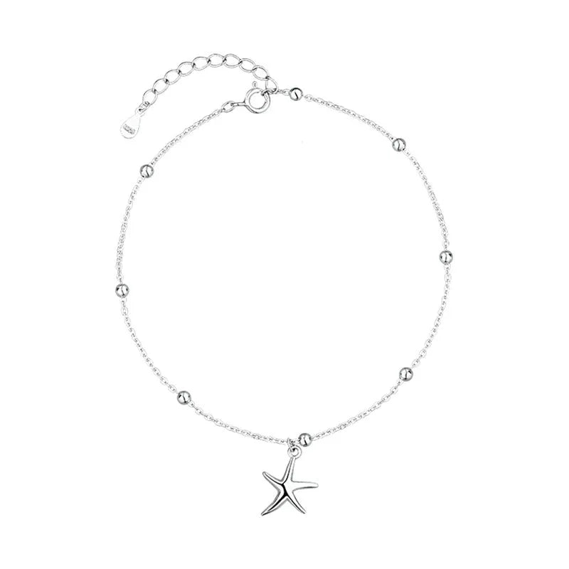 S925 sterling silver anklet with starfish charm and adjustable 16-20cm length