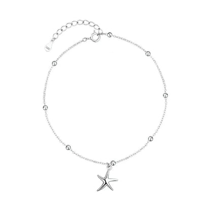 S925 sterling silver anklet with starfish charm and adjustable 16-20cm length
