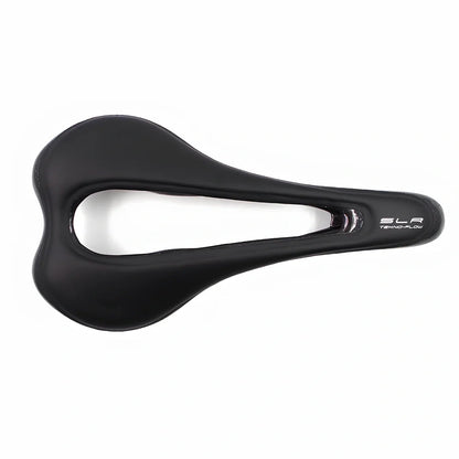 Carbon fibre bicycle saddle with 272mm length and 146mm width in black finish options