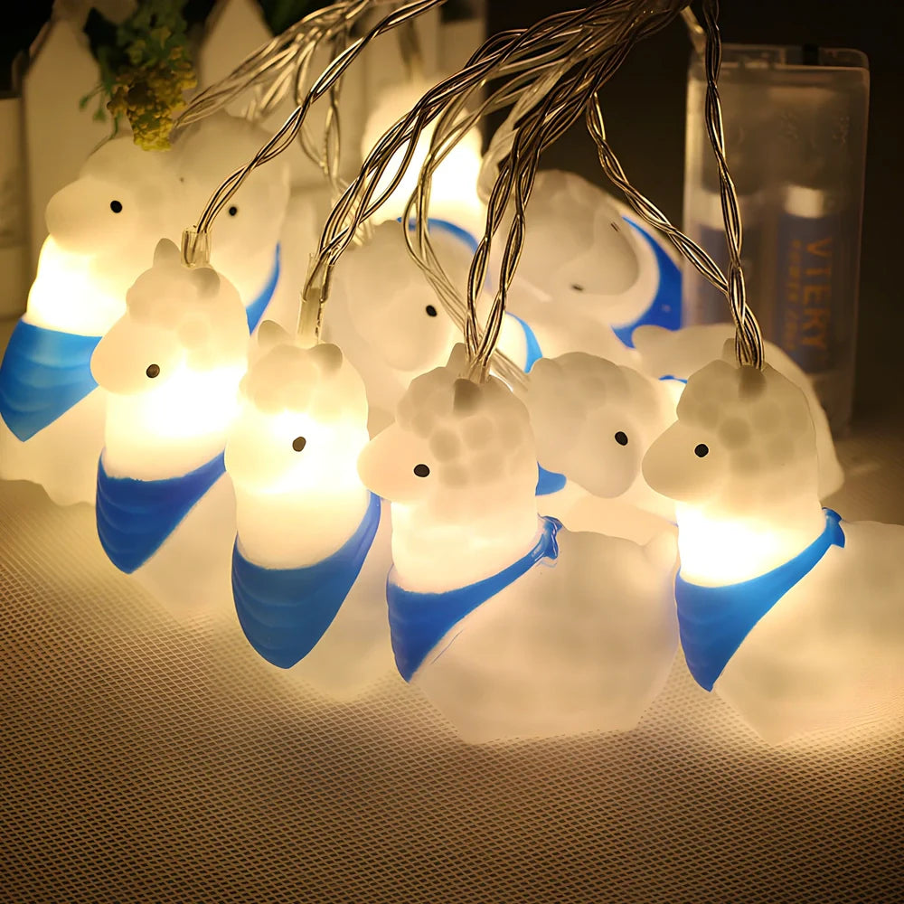 Blue Christmas sheep LED lights on 2-metre cable with battery box for outdoor decoration