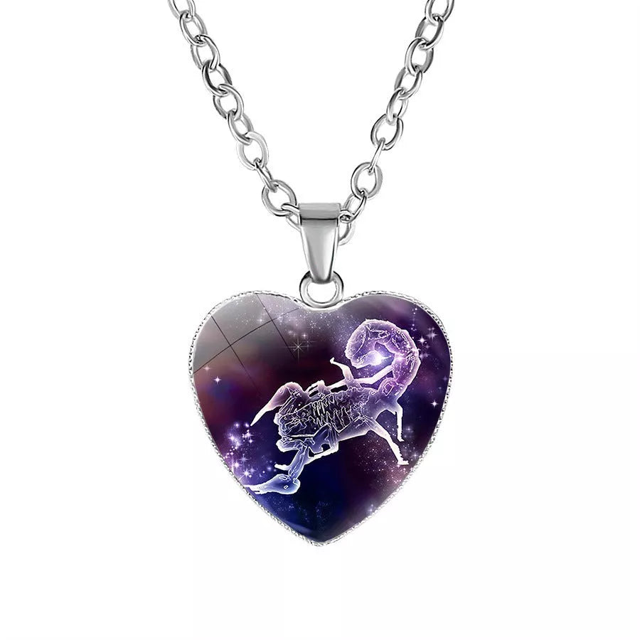 Women's Zodiac Heart Pendant Necklace with constellation design