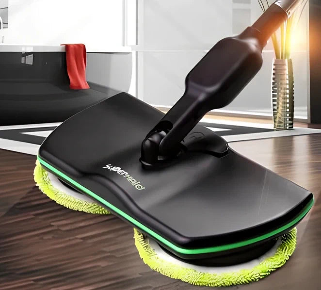 Wireless rotating electric mop with dual cleaning heads and rechargeable battery for cordless floor washing