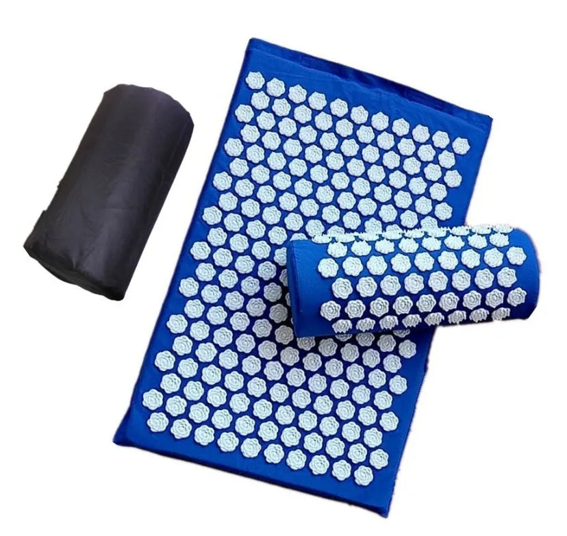 Lotus-shaped acupressure mat and pillow set in blue colour for massage therapy