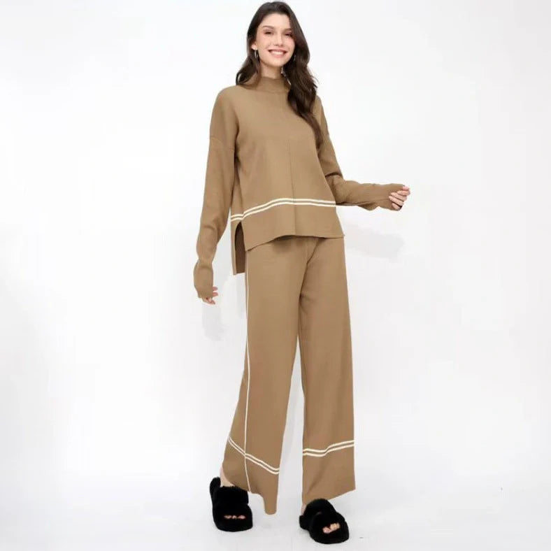 Women's knitted two-piece set in mercerised cotton fabric for autumn and winter commuting