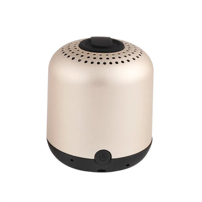 Hieha XQ11 cylindrical portable Bluetooth speaker in black, gold, pink, red, or silver.