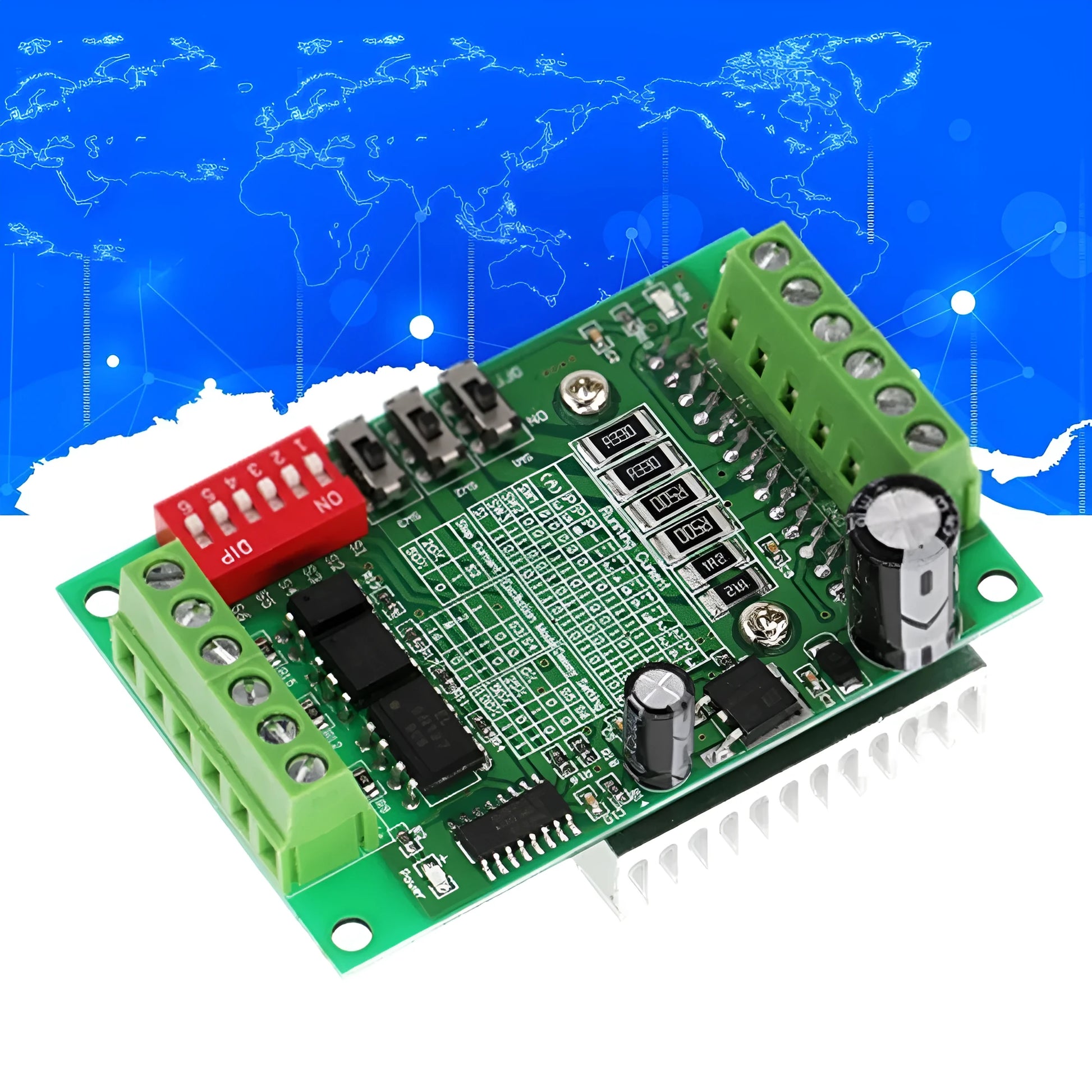 TB6560 stepper motor driver module on a circuit board with a large metal heat sink.