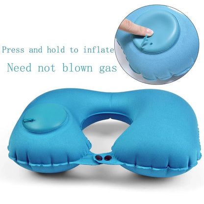 Inflatable U-shaped travel pillow with built-in air valve for customizable comfort and neck support during flights and car travel