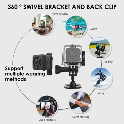 SQ29 black waterproof sports camera with 240-minute battery and 32GB storage for action filming