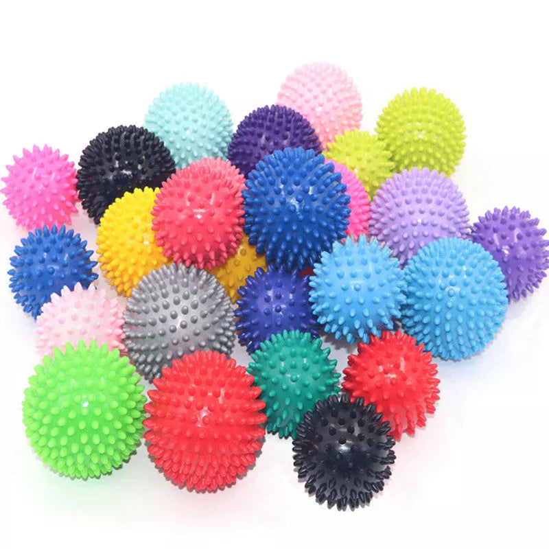 Fitness sports fascial ball point massage ball set in light blue, green, grey, and dark purple