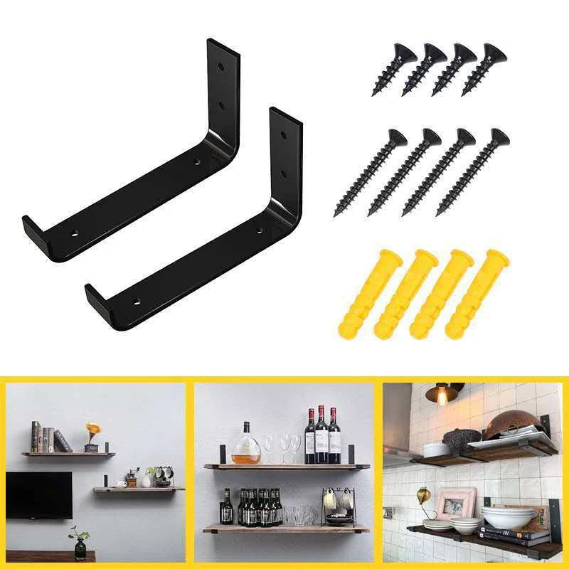 Sturdy black iron wall shelves with a rustic, industrial-chic design for organizing and displaying items in your home or office