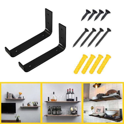 Sturdy black iron wall shelves with a rustic, industrial-chic design for organizing and displaying items in your home or office