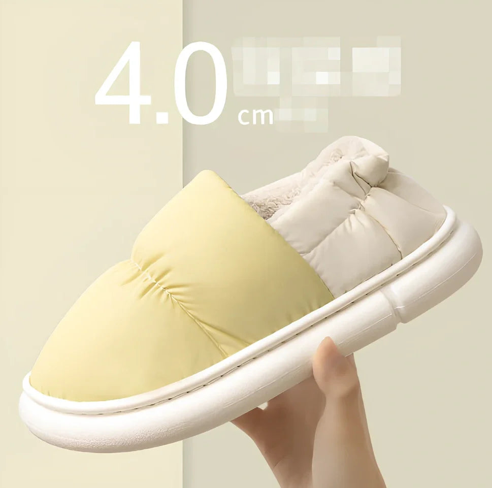 Cotton slippers with flannel uppers, artificial wool lining, and 3.5cm flat EVA soles