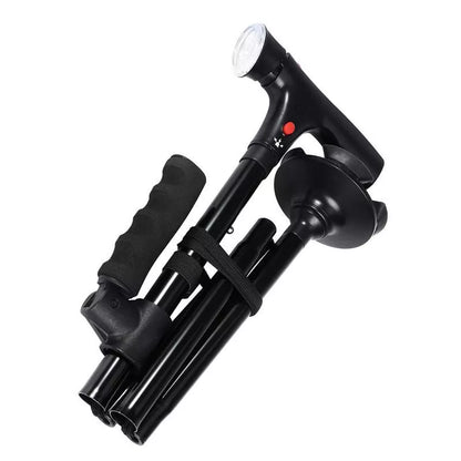 Adjustable aluminum walking stick with foldable design and safety features