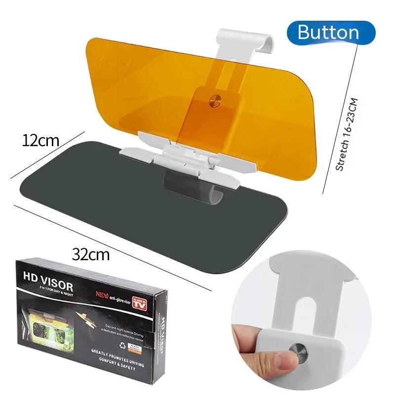 Car anti-glare sun visor with acrylic lens shown in telescopic stretched position