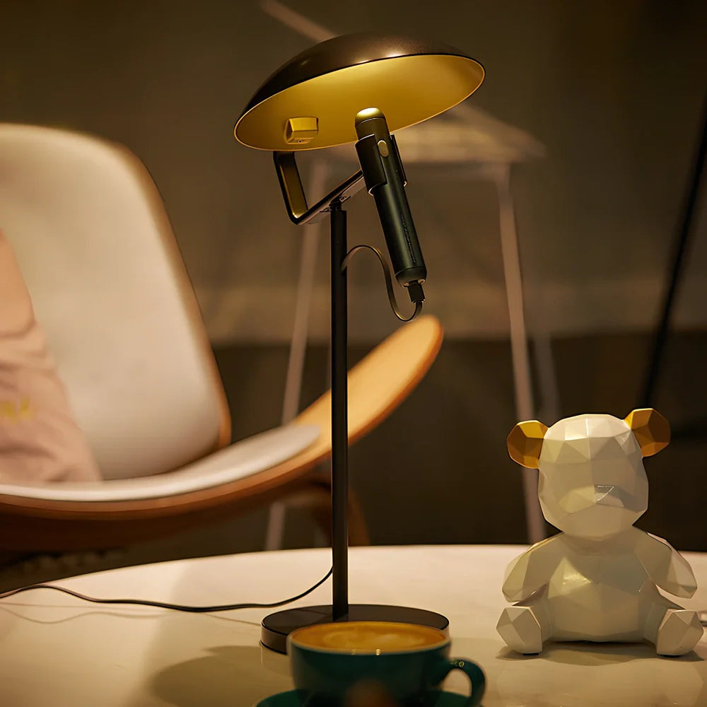 Grey metal USB LED desk lamp with 45cm height and push button switch for study lighting