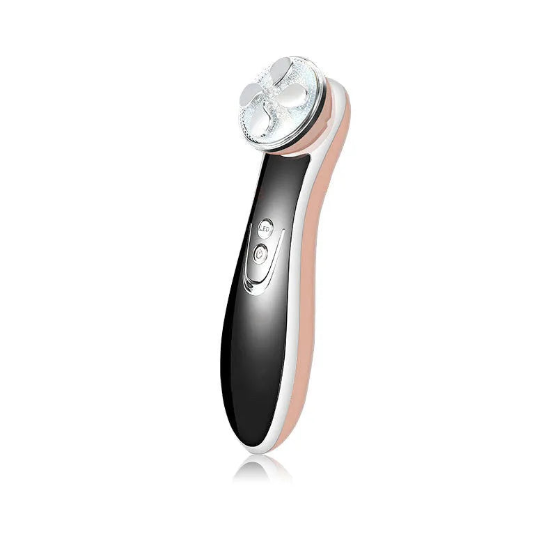 Vibration beauty instrument with medical anti-allergy steel probe, RF EMS sonic vibration and colour light, in rose gold or white