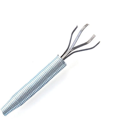 Stainless steel sewer dredge spring drain cleaning tool with a black PP handle.