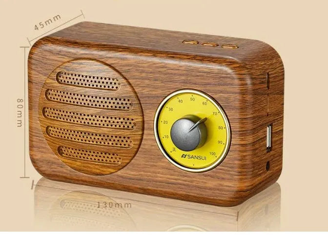 Portable Bluetooth wireless speaker with FM radio in wood grain finish
