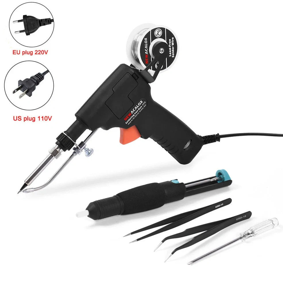 Black manual soldering iron with temperature control dial and replaceable alloy tip for electronic soldering