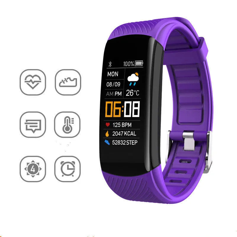 Adult sports silicone pedometer bracelet in various colours with 0.96-inch screen for step counting and sleep monitoring