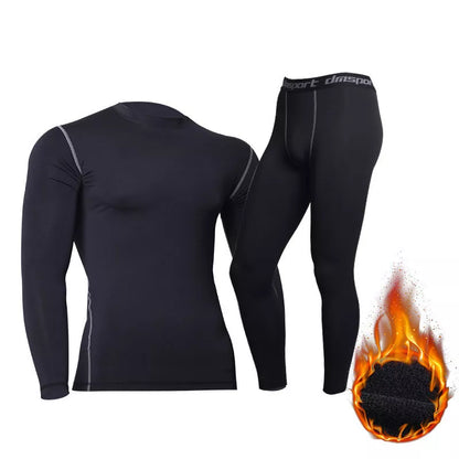 Men's thermal underwear set in black, ideal for winter warmth