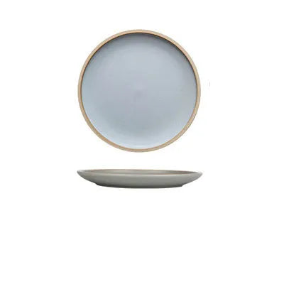 A blue matte-finish 10-inch ceramic dinner plate on a plain surface.