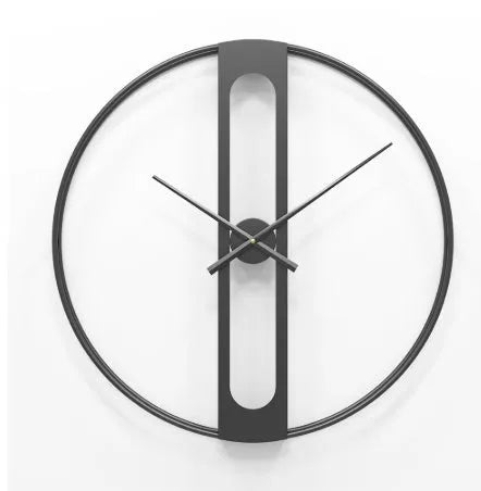 Round metal wall clock with 50cm diameter in black or gold finish showing battery compartment