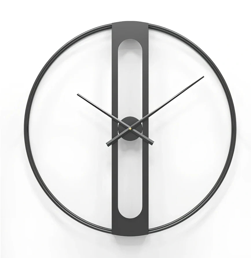 50cm round metal wall clock with black finish showing clear numbering and quartz movement