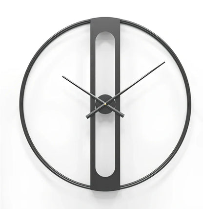 50cm round metal wall clock with black finish showing clear numbering and quartz movement