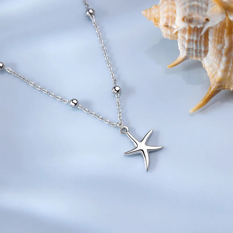 S925 sterling silver anklet with starfish charm and adjustable 16-20cm length