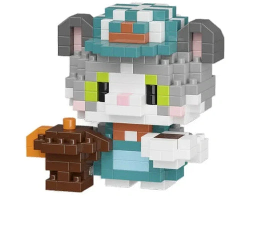 Micro-particle building blocks forming Coffee Cat cartoon doll with small diamond particles