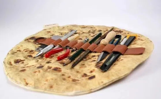 Fabric burrito pencil case, 22 x 22 cm novelty pencil holder in Clay Oven Rolls style