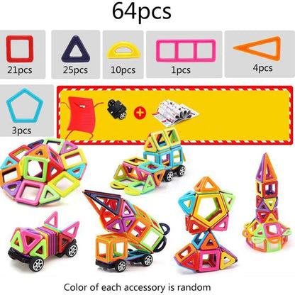 Magnetic building blocks in multiple colours arranged in geometric construction