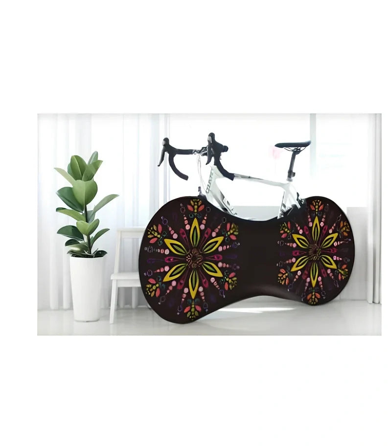 Bicycle protective cover made of 87% polyester and 13% cotton for indoor dust prevention on tyres