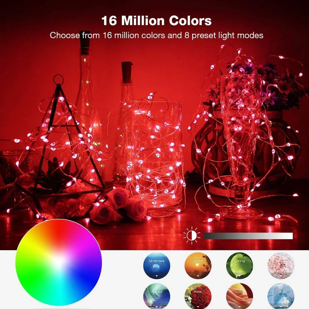 Programmable LED Christmas tree lights with app control showing custom colour animations on festive tree
