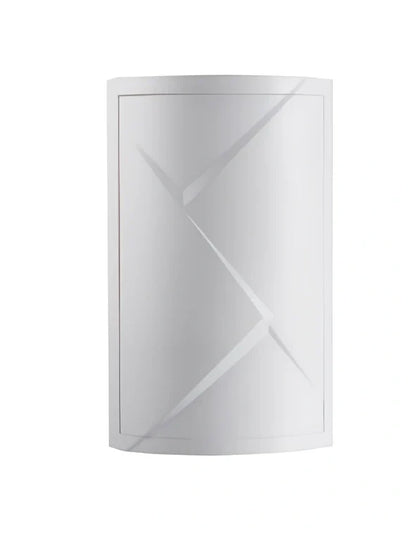 White triangle corner shelf with three tiers mounted in bathroom corner holding toiletries