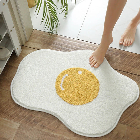 Stylish and functional egg-shaped area rug with a playful design, perfect for adding charm and protecting floors in your home.