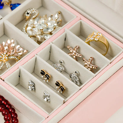 Wooden leather jewellery box with multiple compartments measuring 23×17.5×9.8cm