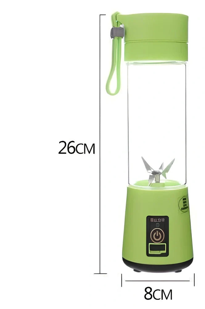 Portable blender with 400ml transparent cup, USB charging port, and 6 stainless steel blades