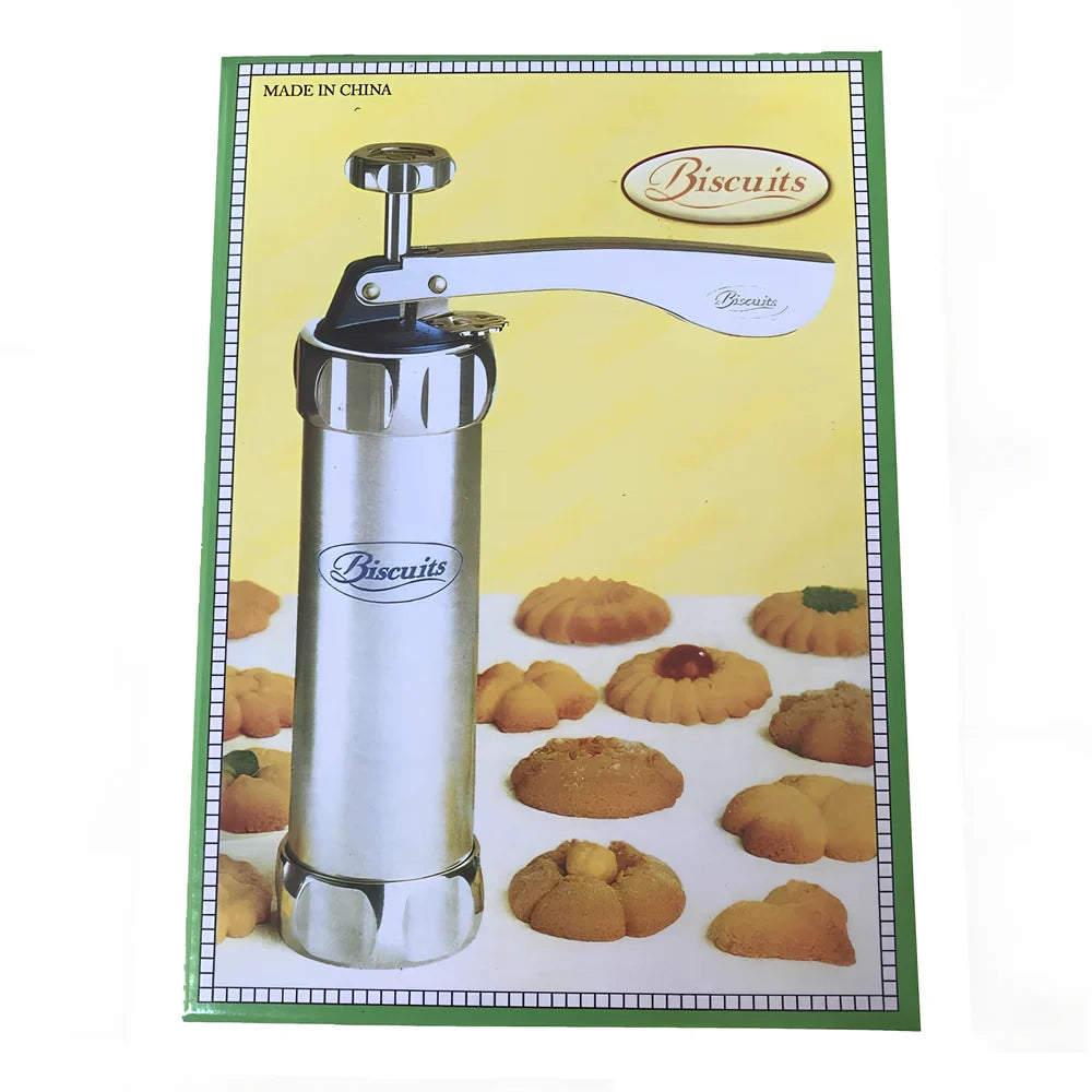 Stainless steel decorating gun baking tool with irregular shape biscuit mould measuring 22cm