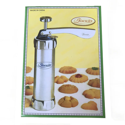 Stainless steel decorating gun baking tool with irregular shape biscuit mould measuring 22cm