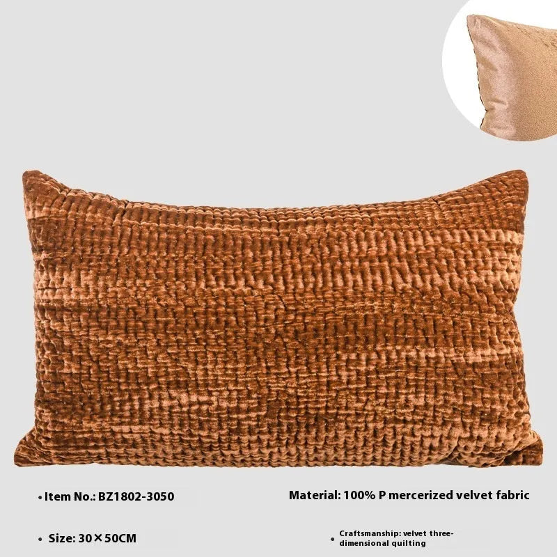 Antique style quilted cushion pillow with mercerised velvet embossing in green, red, mocha, or orange colours