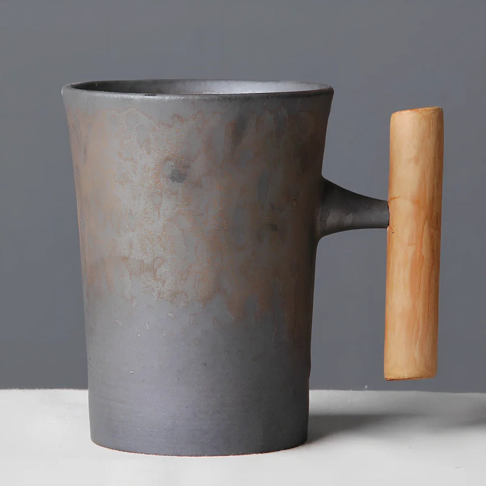 Japanese ceramic mug with solid colour finish showing 350ml capacity and reinforced rim construction