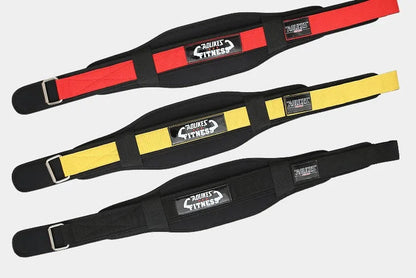 Fitness weightlifting waistband made from nylon material available in black, red, and yellow colours