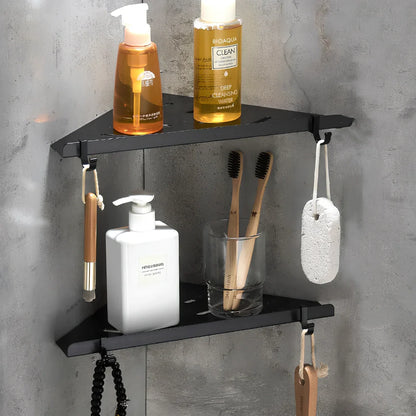 Black space aluminium triangle floating bathroom shelf, 30cm wide single or double layer wall mount for storage