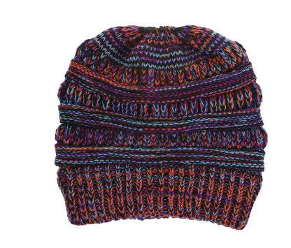Mixed color knitted wool hat for ladies with ponytail opening in various colors