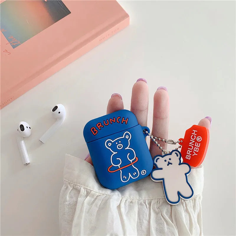 Silicone flip case for AirPods Pro and AirPods 1 2 3 generation with hula hoop bear design and pendant