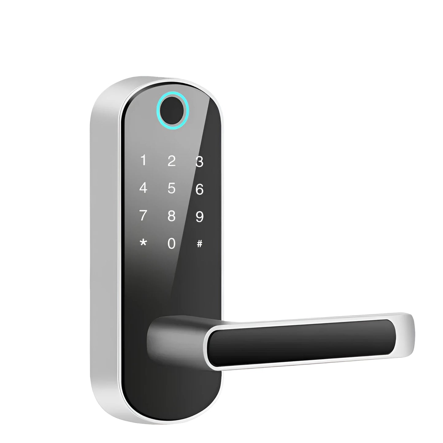 Smart biometric fingerprint door lock in black or silver finish with optional WiFi gateway connectivity